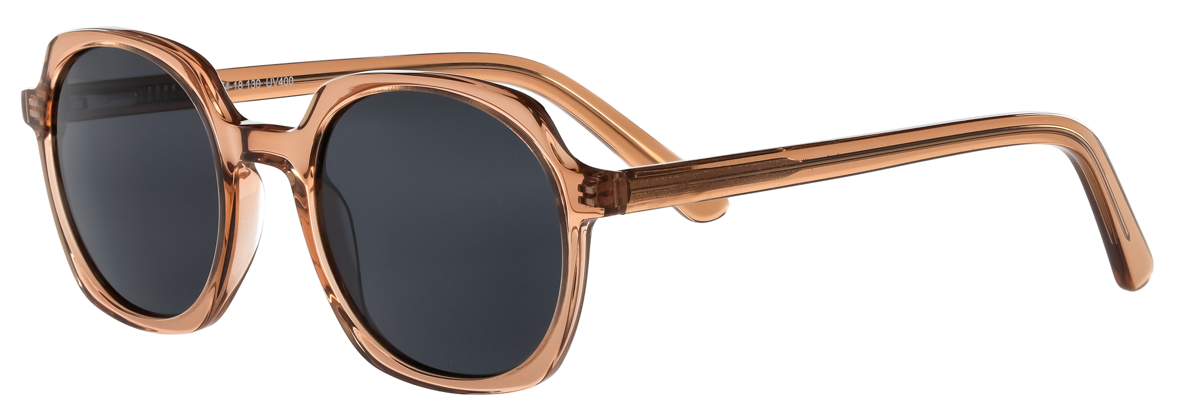 Das Bild zeigt die Kindersonnenbrille 722101 in braun transparent von der Seite.